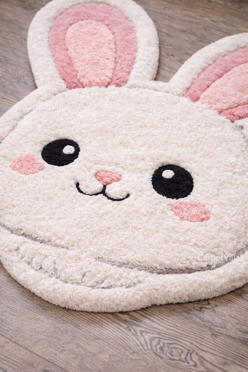 Cute Bunny Shape Tufted Rug – Soft Plush Kids Room Carpet