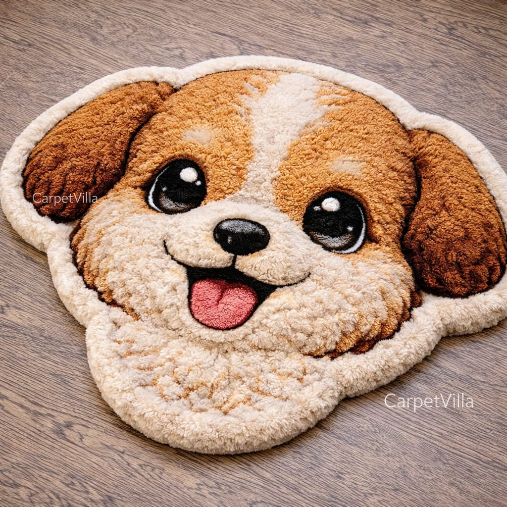 Cute Puppy Shape Tufted Rug – Soft Plush Dog Design Carpet