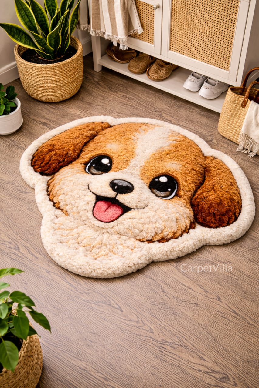 Cute Puppy Shape Tufted Rug – Soft Plush Dog Design Carpet