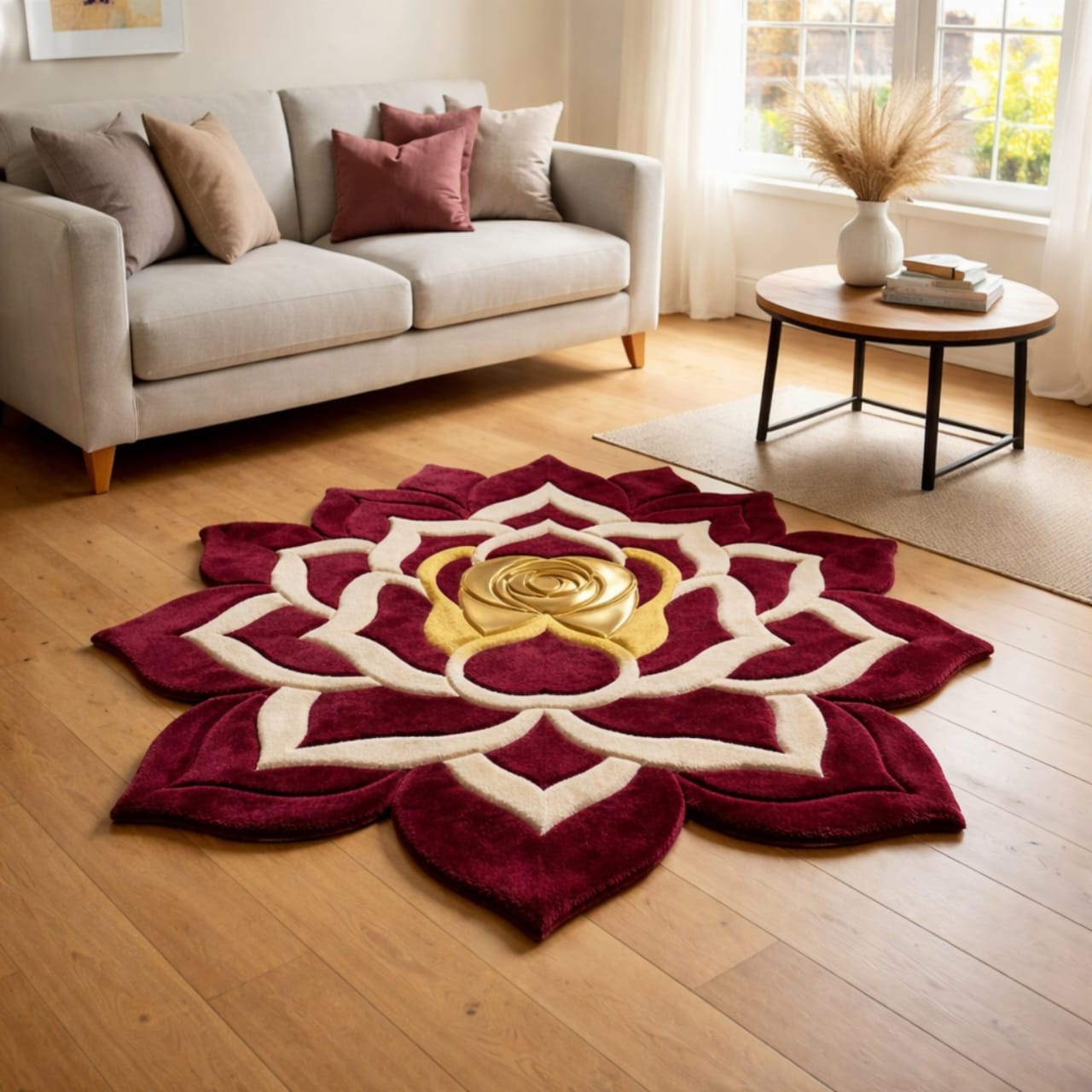 Lotus Shape Handmade Tufted Wool & Silk Mix Carpet