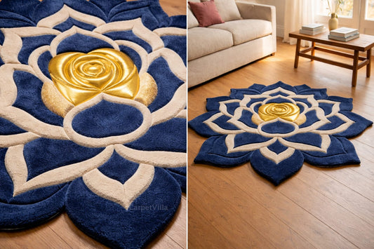 Lotus Shape Handmade Tufted Wool & Silk Mix Carpet