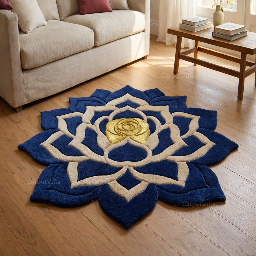 Lotus Shape Handmade Tufted Wool & Silk Mix Carpet