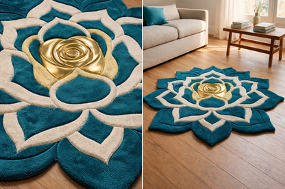 Lotus Shape Handmade Tufted Wool & Silk Mix Carpet