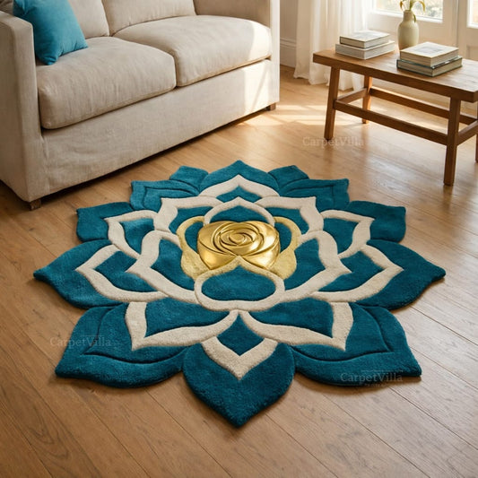 Lotus Shape Handmade Tufted Wool & Silk Mix Carpet
