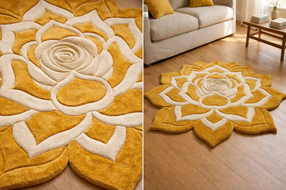 Lotus Shape Handmade Tufted Wool & Silk Mix Carpet