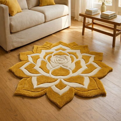 Lotus Shape Handmade Tufted Wool & Silk Mix Carpet
