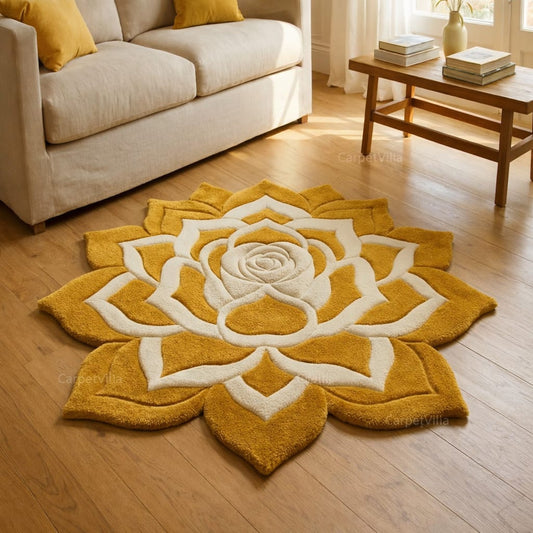 Lotus Shape Handmade Tufted Wool & Silk Mix Carpet