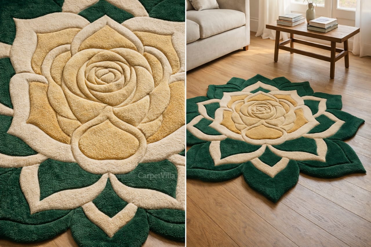 Lotus Shape Handmade Tufted Wool & Silk Mix Carpet
