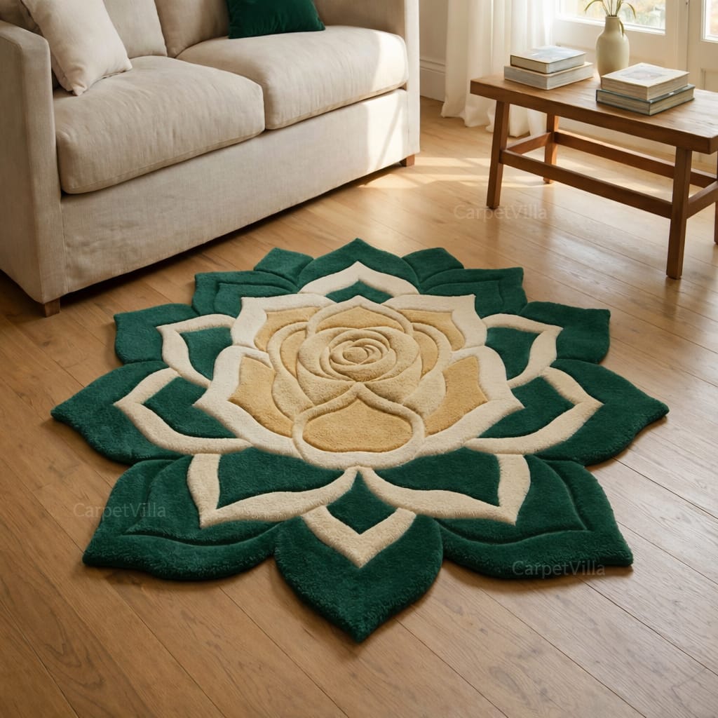 Lotus Shape Handmade Tufted Wool & Silk Mix Carpet