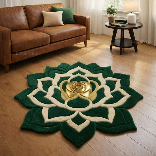Lotus Shape Handmade Tufted Wool & Silk Mix Carpet