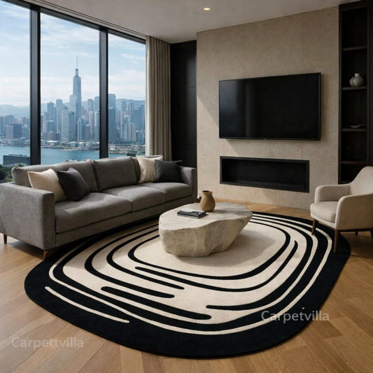 Modern Abstract Black & White Geometric Carpet | Premium Soft Living Room Rug