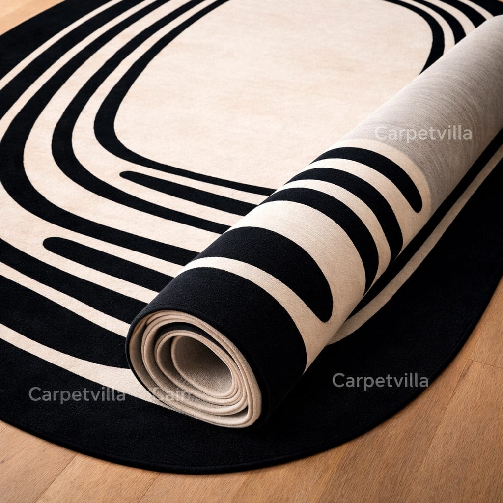 Modern Abstract Black & White Geometric Carpet | Premium Soft Living Room Rug
