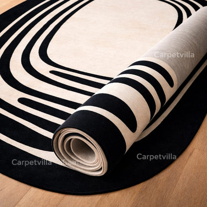 Modern Abstract Black & White Geometric Carpet | Premium Soft Living Room Rug