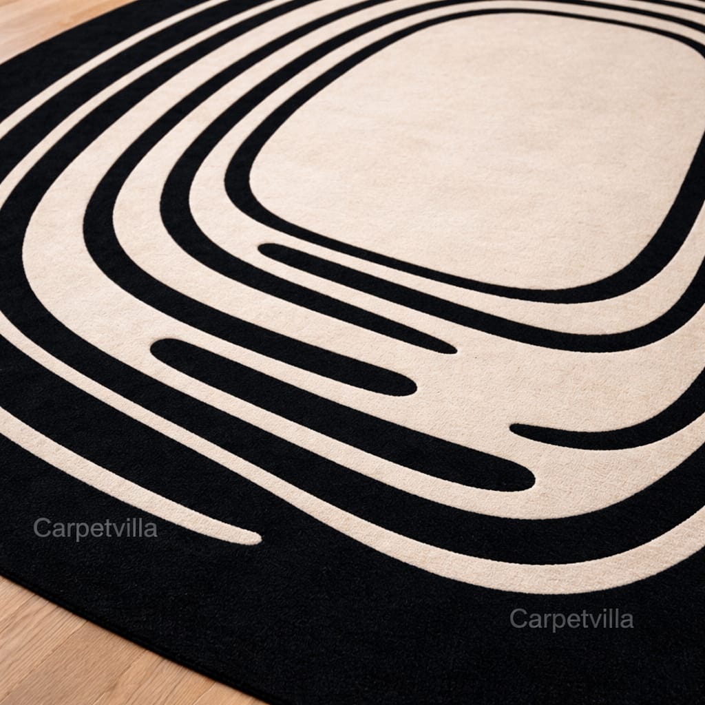 Modern Abstract Black & White Geometric Carpet | Premium Soft Living Room Rug