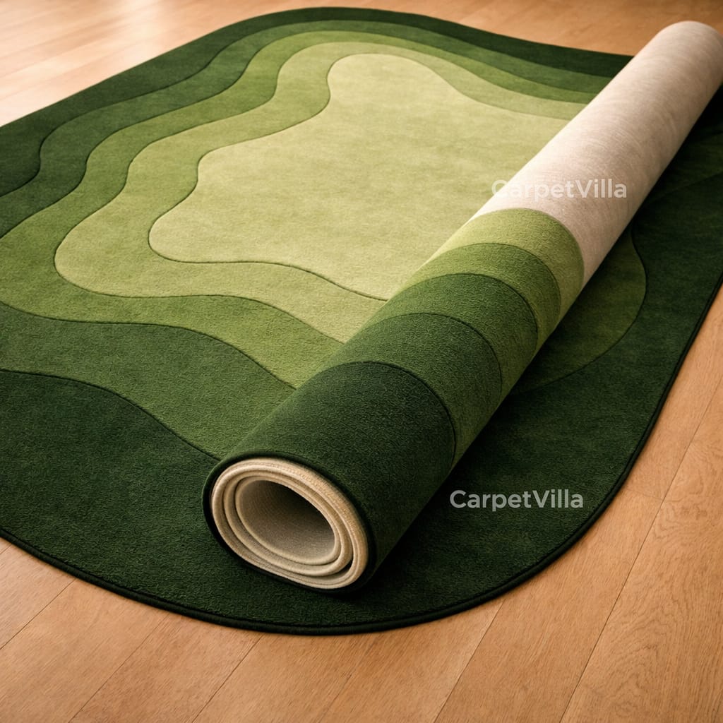 Modern Green,Black,Brown,Blue and Of-White Abstract Carpet | Gradient Layer Designer Rug