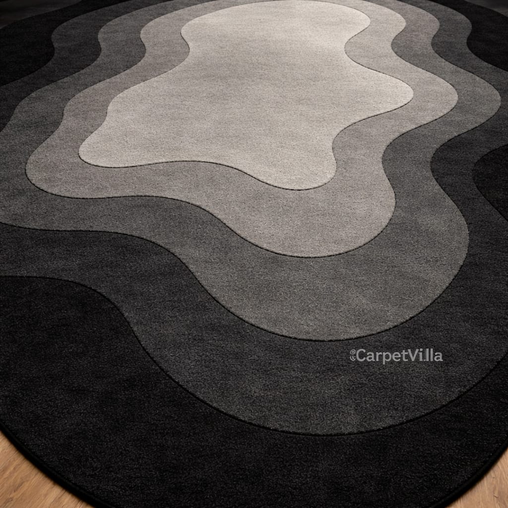 Modern Green,Black,Brown,Blue and Of-White Abstract Carpet | Gradient Layer Designer Rug