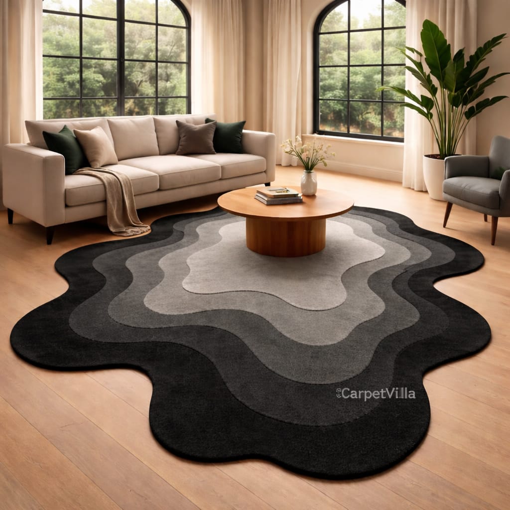 Modern Green,Black,Brown,Blue and Of-White Abstract Carpet | Gradient Layer Designer Rug