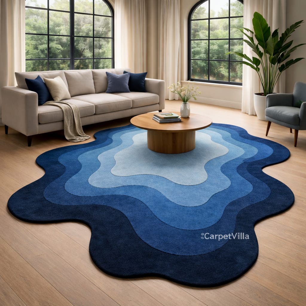 Modern Green,Black,Brown,Blue and Of-White Abstract Carpet | Gradient Layer Designer Rug