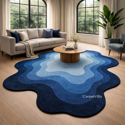 Modern Green,Black,Brown,Blue and Of-White Abstract Carpet | Gradient Layer Designer Rug