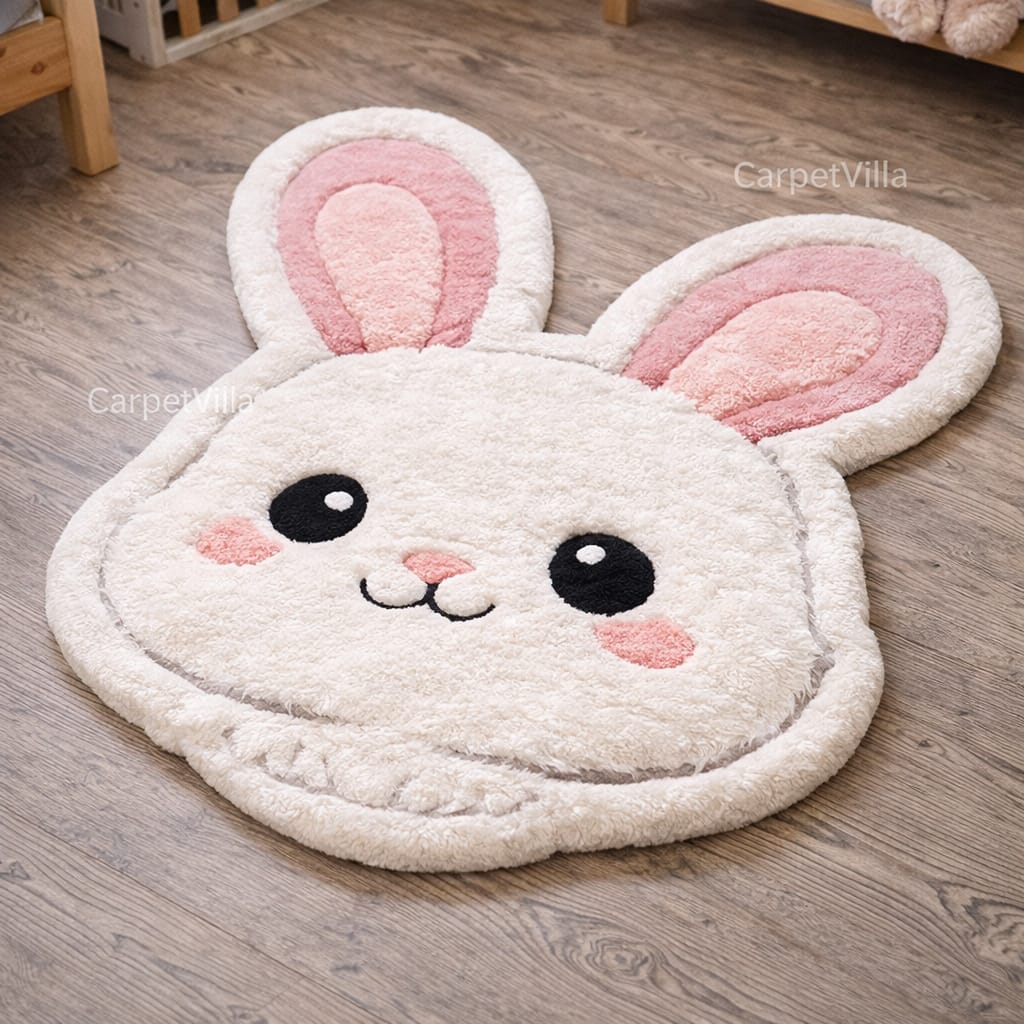 Cute Bunny Shape Tufted Rug – Soft Plush Kids Room Carpet