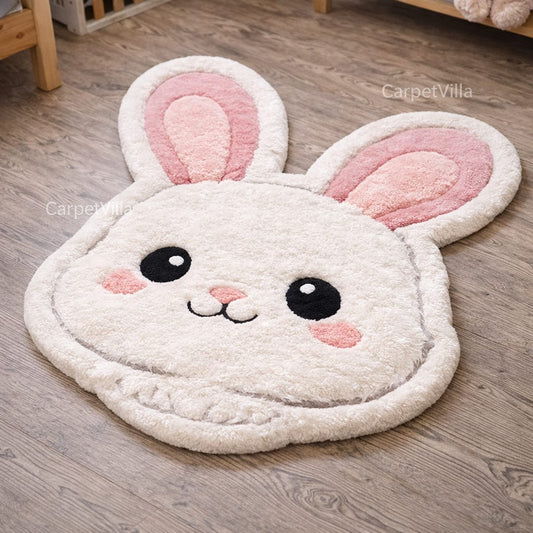 Cute Bunny Shape Tufted Rug – Soft Plush Kids Room Carpet