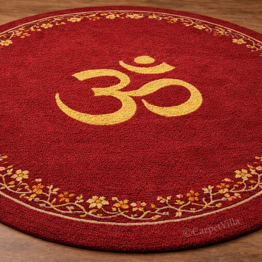 Round Om Design Carpet for Home Temple