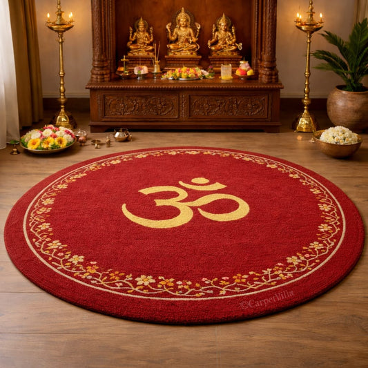 Round Om Design Carpet for Home Temple