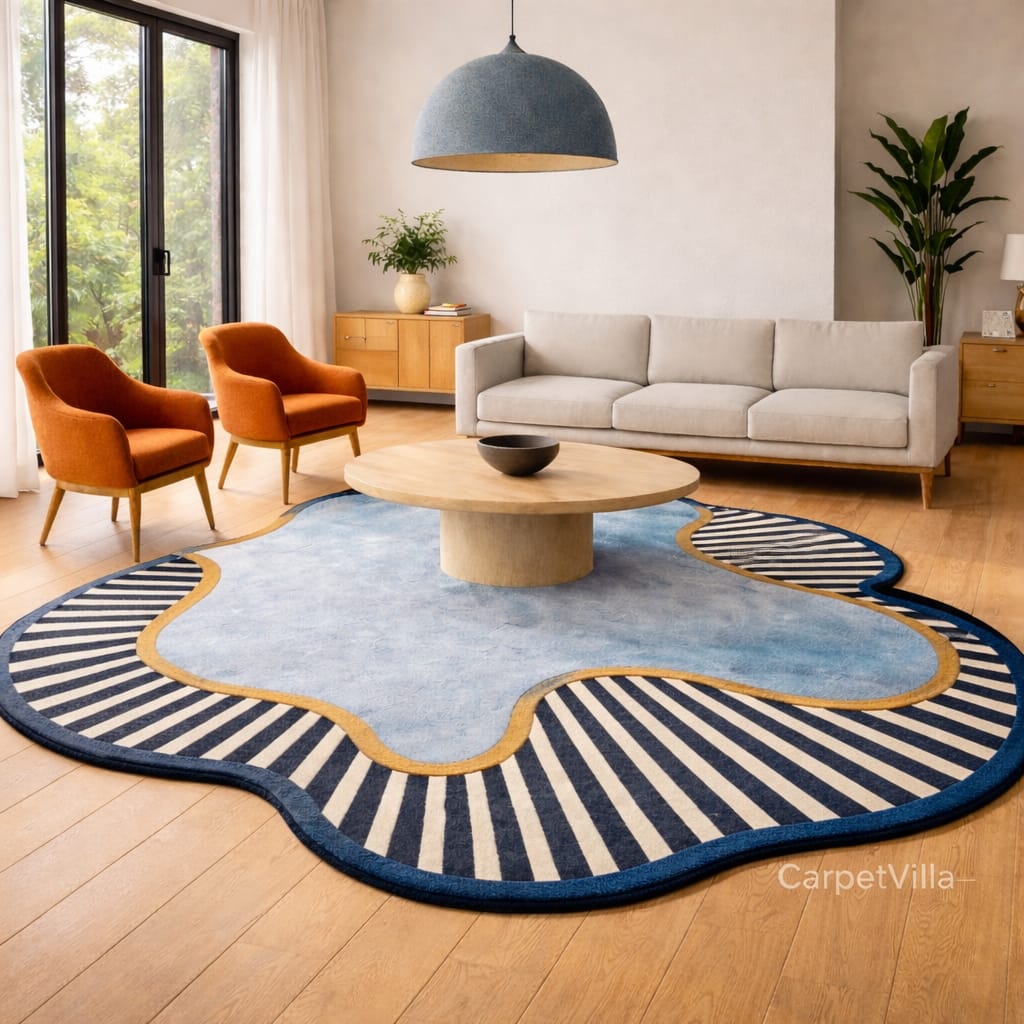 Modern Designer Carpet with Striped Border