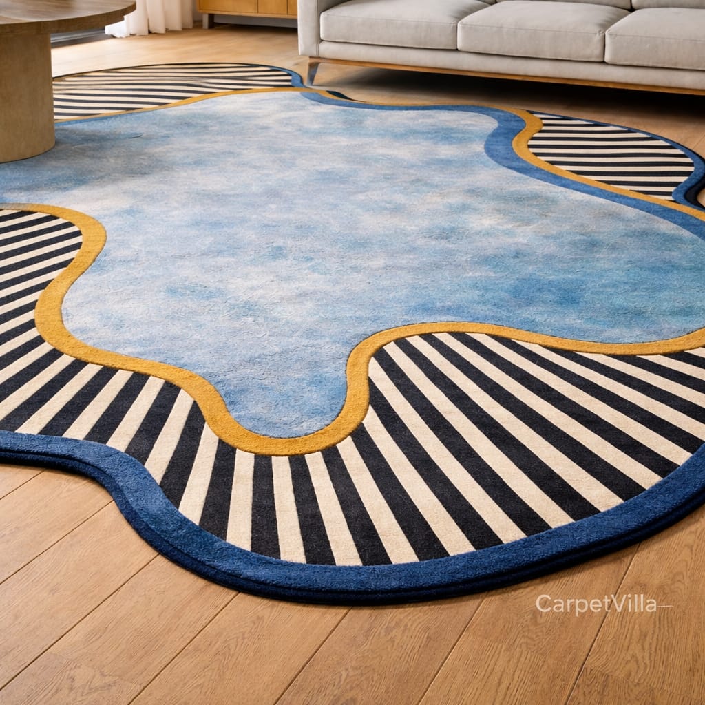 Modern Designer Carpet with Striped Border