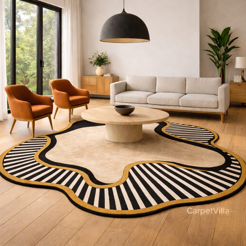 Modern Designer Carpet with Striped Border